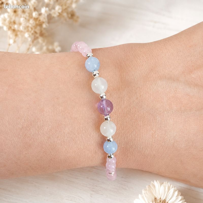 Bracelet Harmonie Féminine, amour de soi, pierre de lune, quartz rose, améthyste, aigue-marine, bijou d'équilibre (image 1)