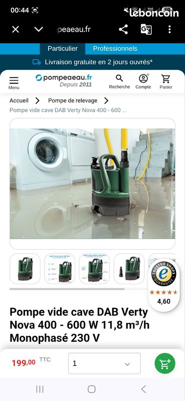 Pompe a eau vide cave aspire eau neuve (image 2)