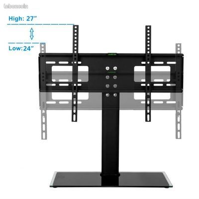 Suptek Pied TV Universel 17-55 Pouces - Support TV Hauteur Réglable Base Verre Trempé 40kg VESA 400x400
