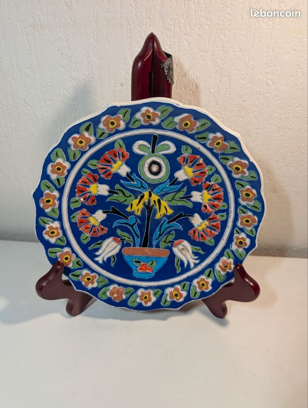 Théière En Céramique De Kutahya, Turquie - Motif Floral Bleu, Style Byzantin, Vintage