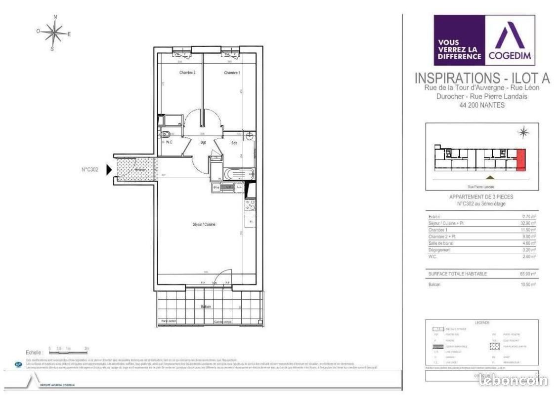 Appartement 3 pièces 65 m² · à Nantes · 65 m² · 886 €/mois