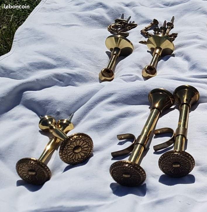 Lot de 2 tringles à rideaux en laiton & bois de qualité (image 2)