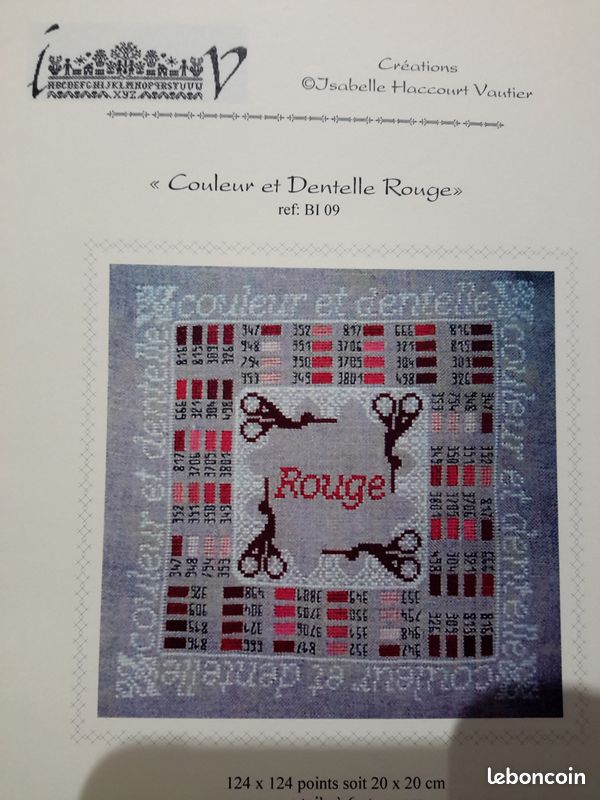 GRILLE neuve point de croix - Sampler des couleurs DMC, dentelle rouge - I. Vautier (image 2)
