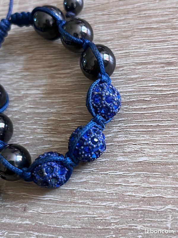 Bracelet fantaisie style Shamballa bleu & noir (image 6)