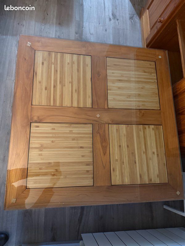 Table basse Teck et bambou 1mx1m (image 1)