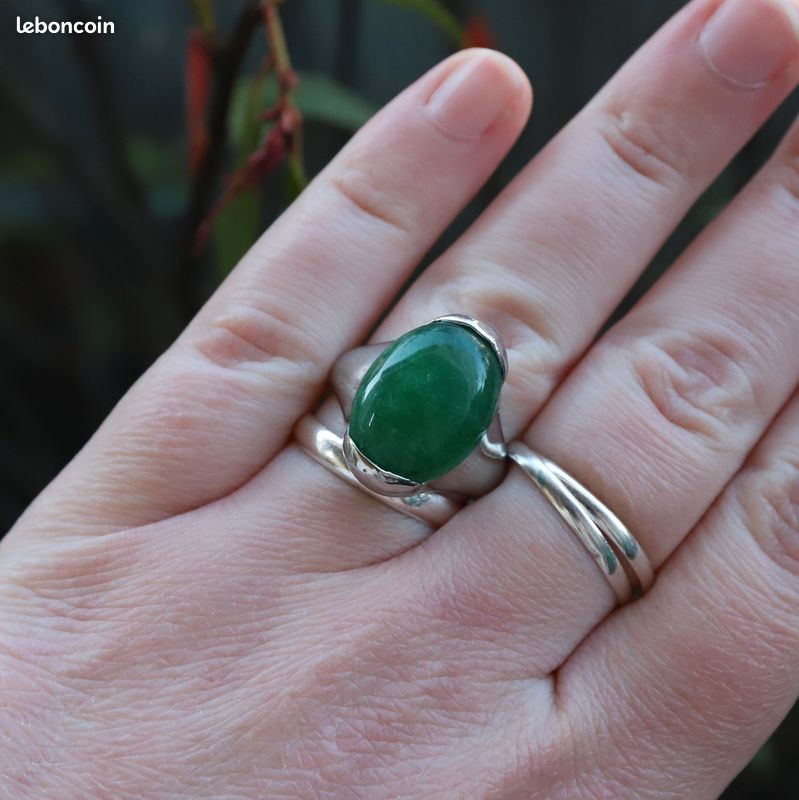 Bague Fantaisie Femme Acier Argenté - Pierre Verte 10mm - Taille 56 - Strass