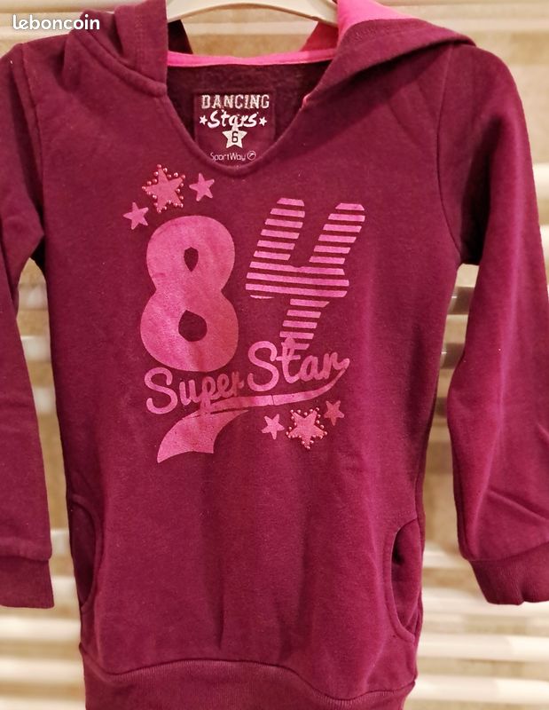 Sweat à capuche lie de vin et fushia Dancing Stars 6 ans Parfait état (image 1)