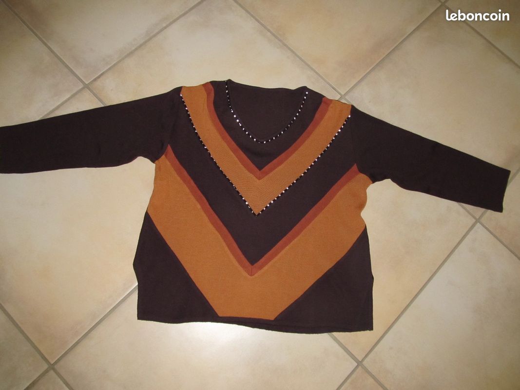 Pull multicolore marron (image 3)