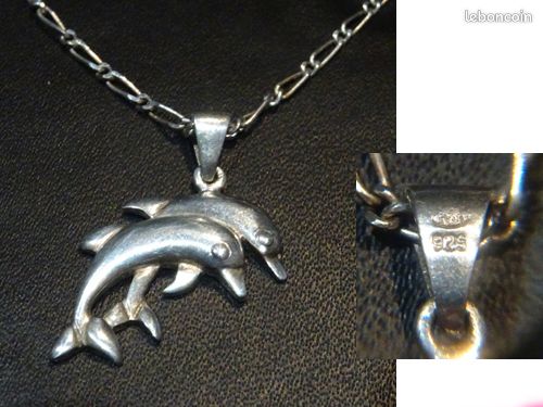 Collier et Pendentif Argent 925 Deux DAUPHINS (image 2)