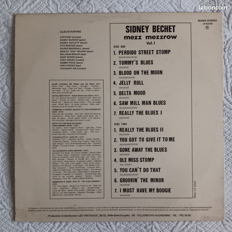 LP 33 Tours vinyle – Sidney BECHET – Mezz MEZZROW Vol 1 Les Treteaux (image 2)