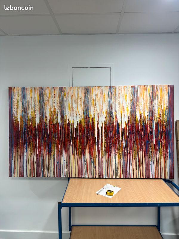 Très grand tableau abstrait moderne XXL – Drips & Couleurs – 180 x 100 cm (image 1)