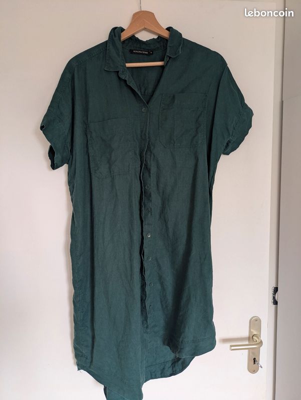 Robe monoprix 100% lin taille 38 M vert forêt (image 1)