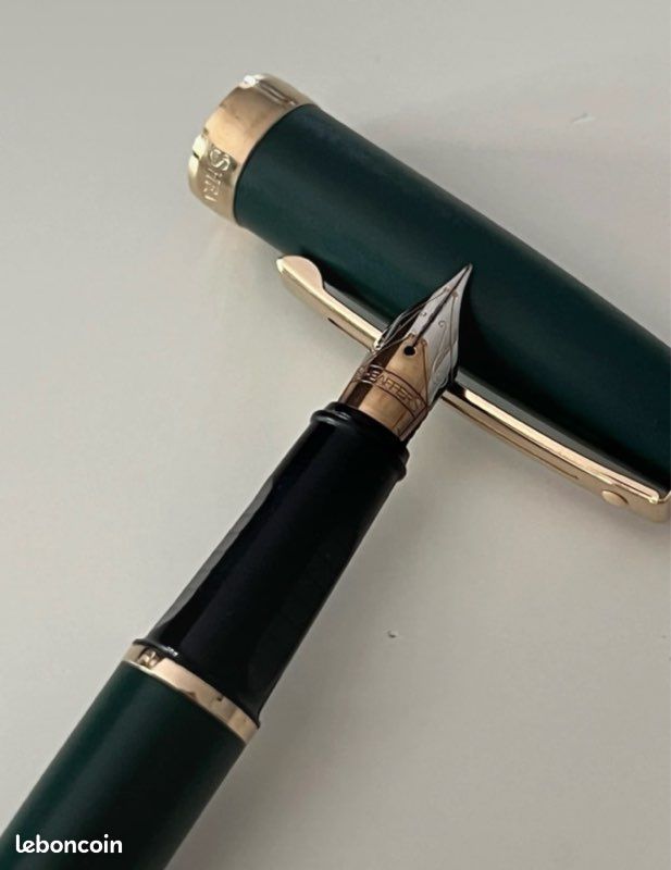 Stylo Plume Sheaffer Balance En Résine Verte Marbrée - Plume En Or 18 Carats, Occasion