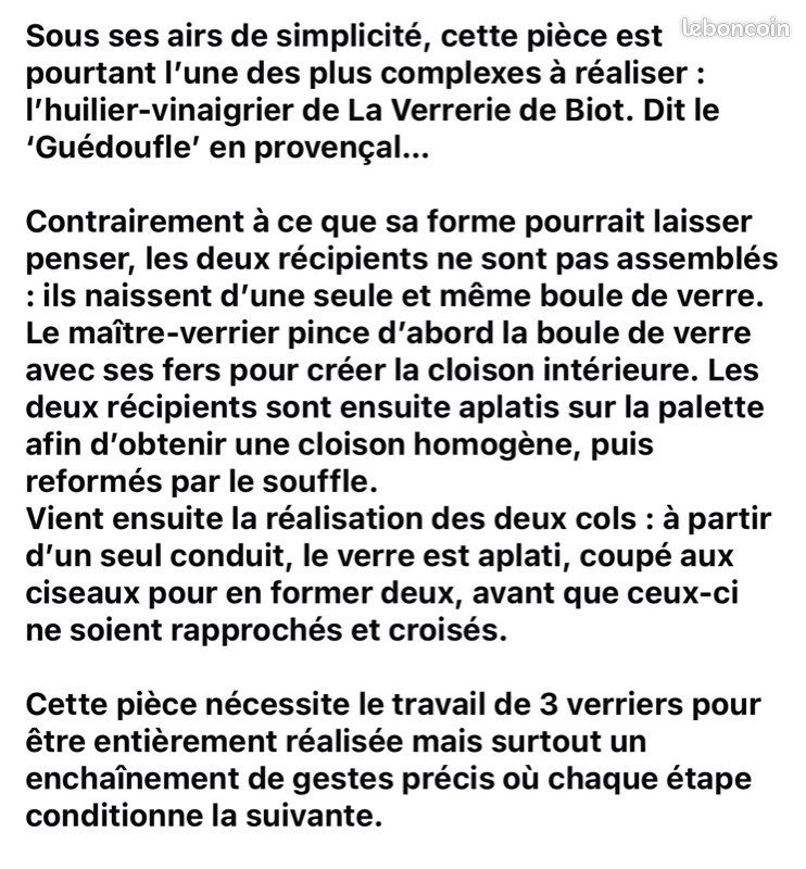 Huilier vinaigrier de la verrerie de Biot vintage (image 3)