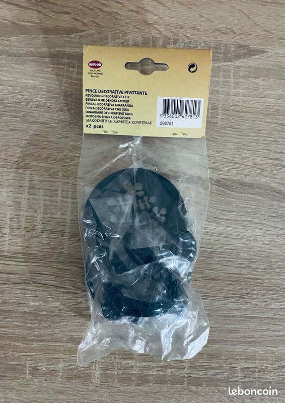 Lot de 2 pinces décoratives pivotantes – métal noir motif végétal – Ø 8,5 cm (image 4)