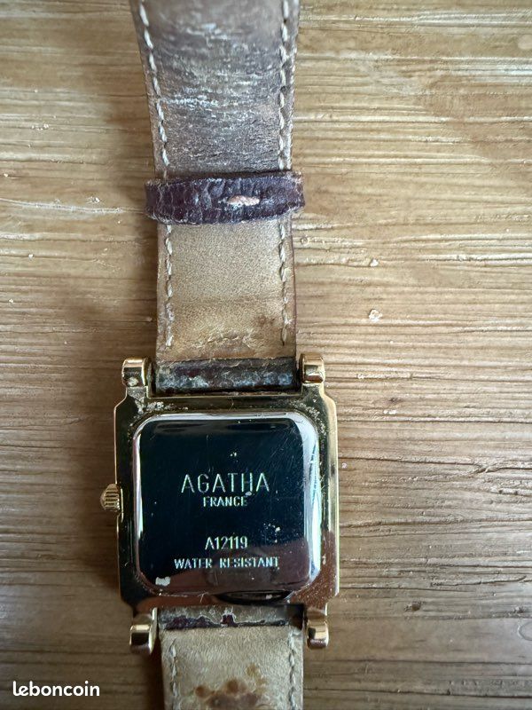 Montre Bracelet Vintage Agatha Paris - Cadran Blanc Argenté, Boîtier Acier, Bracelet Cuir Noir - Mouvement Quartz