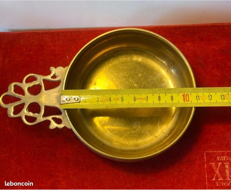 Ancien bol à porridge en métal doré (image 8)