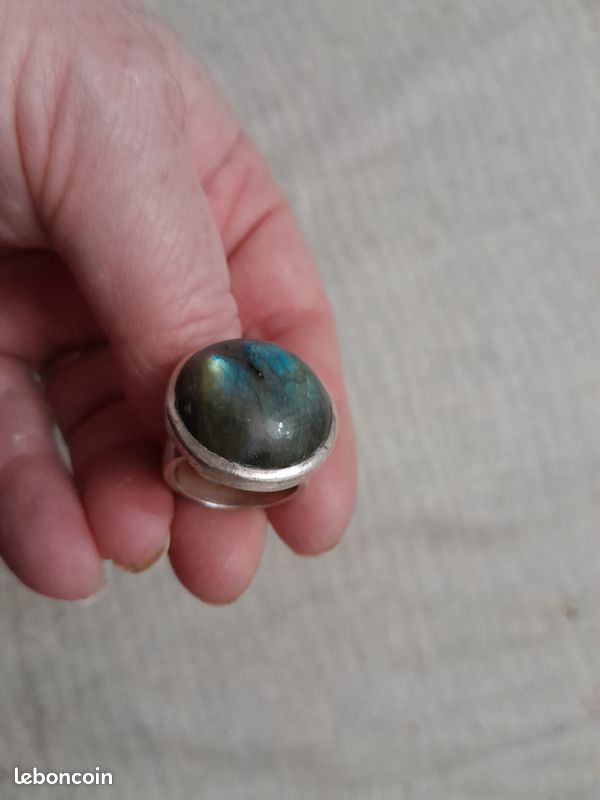 Bague Artisanale Vintage En Argent 925 Avec Labradorite – Taille 55 – Pierre Argentée Brillante