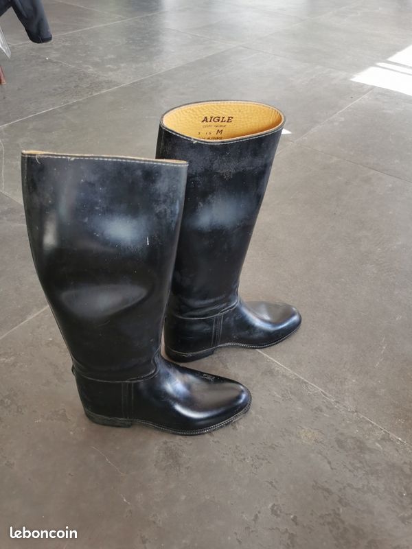 Bottes D'équitation Aigle Saumur En Caoutchouc - Taille 45 (UK 10.5) - Parfaites Pour Le Dressage