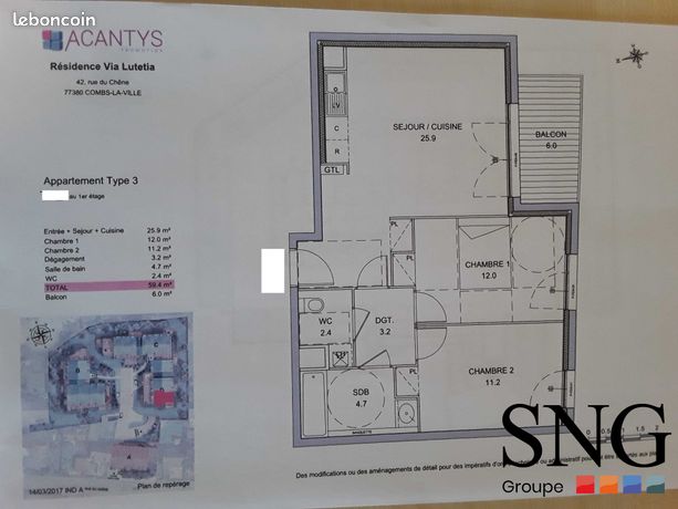 Appartement a louer combs-la-ville - 3 pièce(s) - 59 m2 - Surfyn