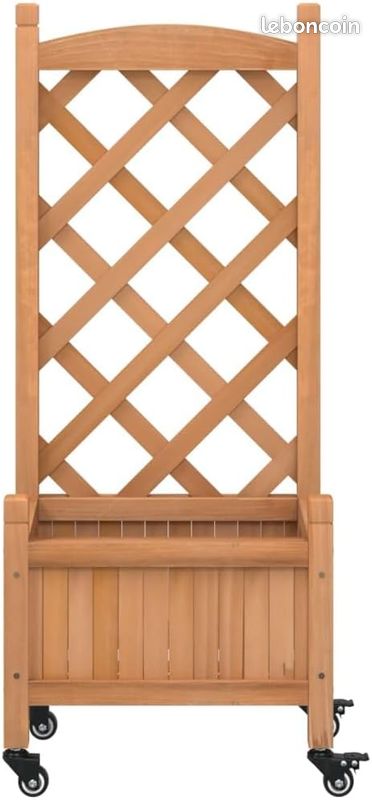 Jardinière Avec Treillis Et Roues VidaXL - Bois Sapin Massif, 90x35x187.5 Cm - Pour Plantes Grimpantes