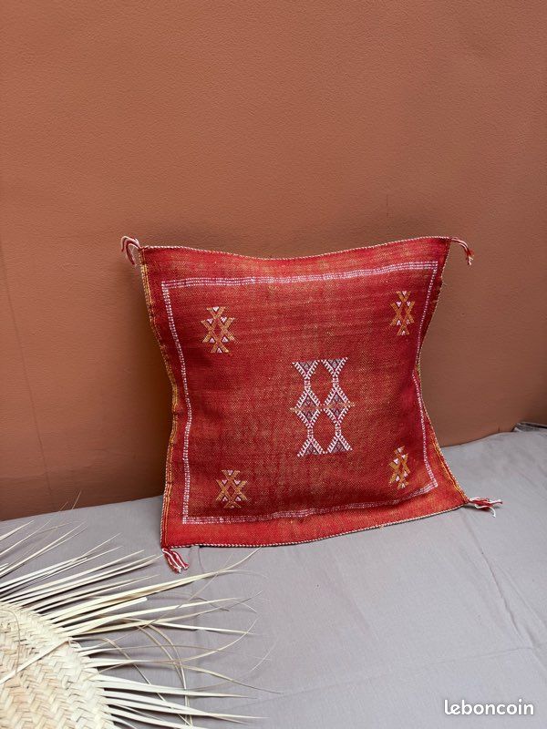 Housse D'oreiller Marocaine En Soie Cactus - 18x19 Cm, Bleue, Faite Main
