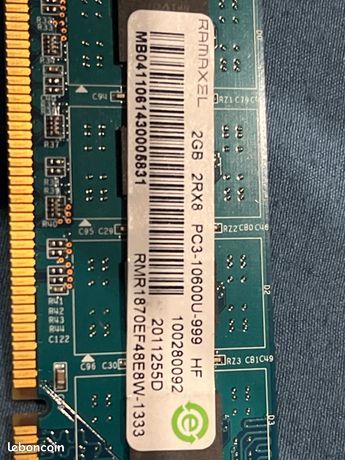 Mémoire RAM Pour PC Bureau - 2Go DDR3 PC3-10600U Ramaxel - Occasion Testée