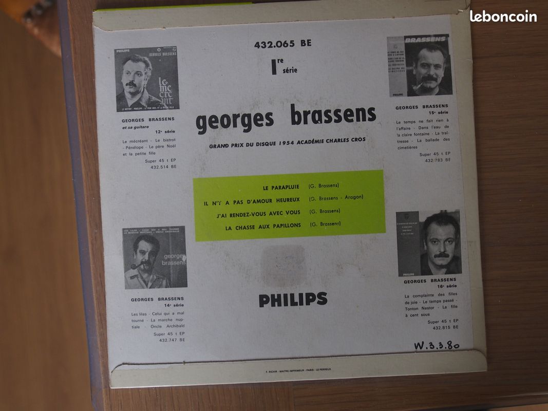 GEORGES BRASSENS 1ère série LE PARAPLUIE 45T EP BIEM PHILIPS 432.065 (image 2)