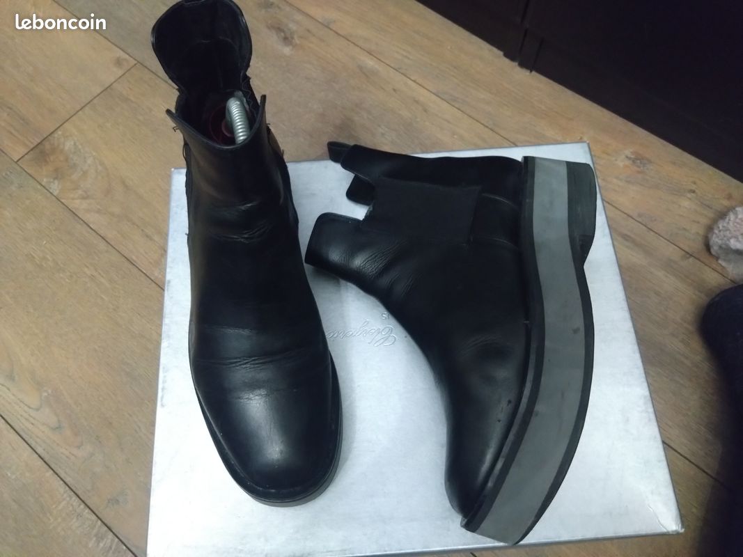Bottes cuir plateforme noir gris Robert Clergerie T37 avec boîte (image 1)