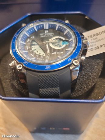 Montre Paterson Dual Time chronograph bleue Montres Bijoux
