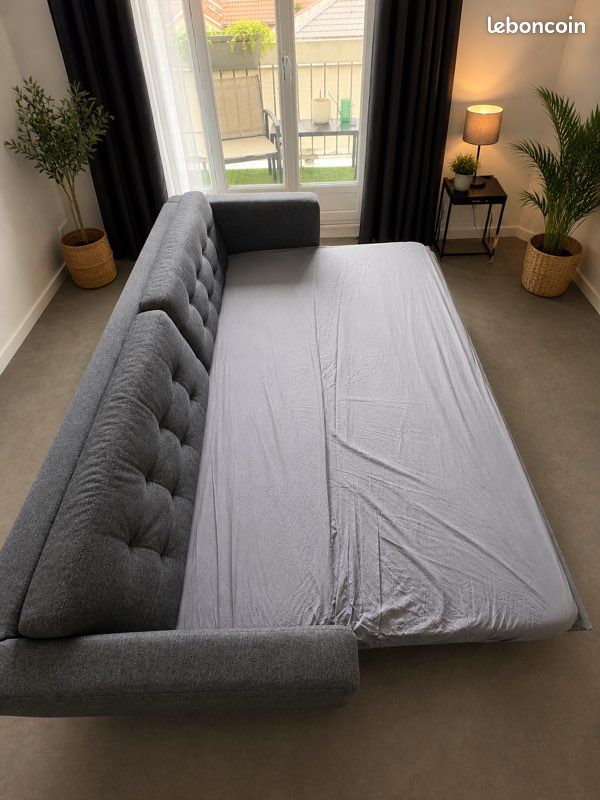 Canapé convertible 3 places gris – bon état + couchage (image 7)
