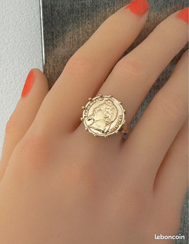 Bague chevalière Tailles 56 Pièce Louis d'or Napoléon Plaqué Or 18