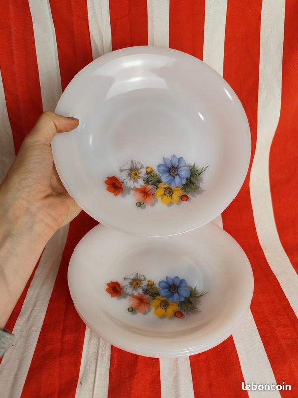 Arcopal France – lot de 4 assiettes creuse 21 cm motif fleurs vintage - Arts de la table