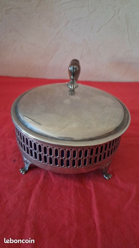 Ancien plat métal argenté et verre (image 2)