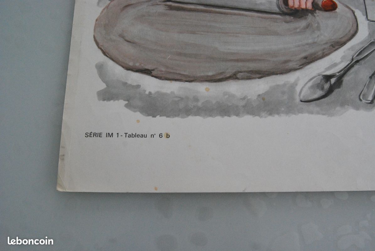 Ancienne affiche scolaire double face mère et fille préparant une tarte et une petite fille chez la crémière Ed MDI 1969 (image 9)
