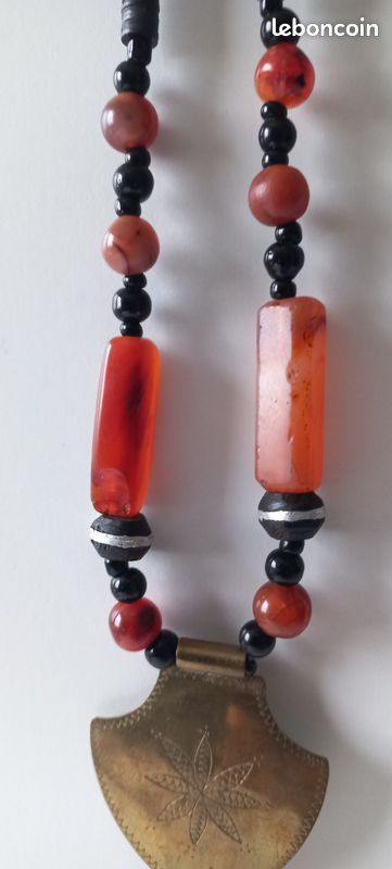 Collier artisanal, pierres cornaline et laiton (image 6)