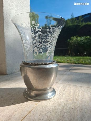 Vase/bocal en verre et étain - Label Emmaüs