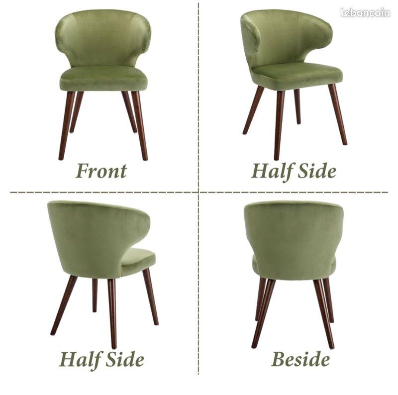 Chaise de Salle à Manger en Bois Lot de 2 Chaise en Velours Wahson Fauteuil de Cuisine Moderne Fauteuil Rembourrée Scandinave pour Chambre Restaurant Salon, Vert - Ameublement