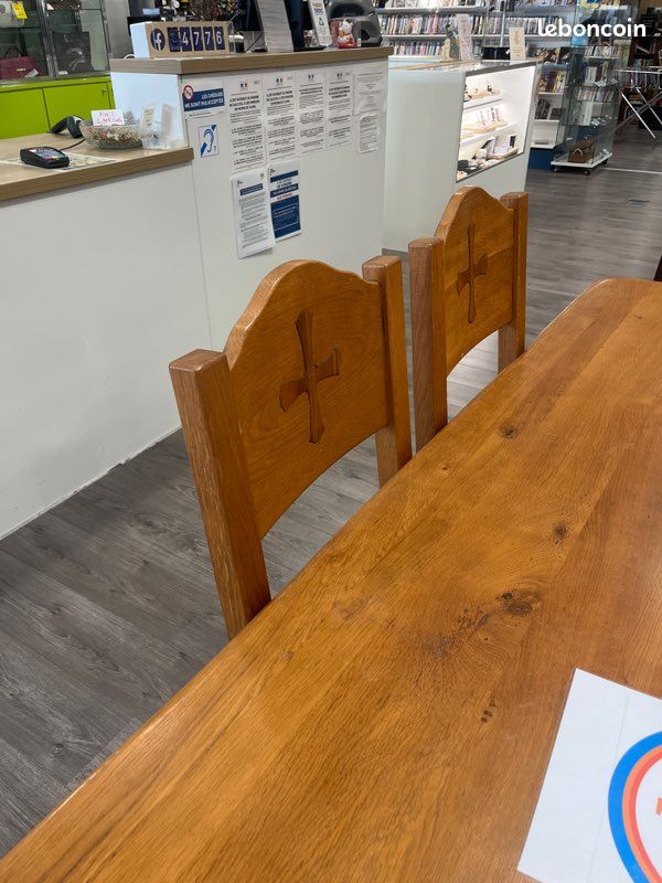 Table Monastere ancienne chene clair avec 3 chaises 1 banc (image 2)