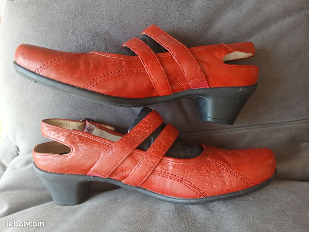 Chaussures Femme Avanda Rouge - Toile Et Faux Cuir - Bout Ouvert - Taille UK7/EU40