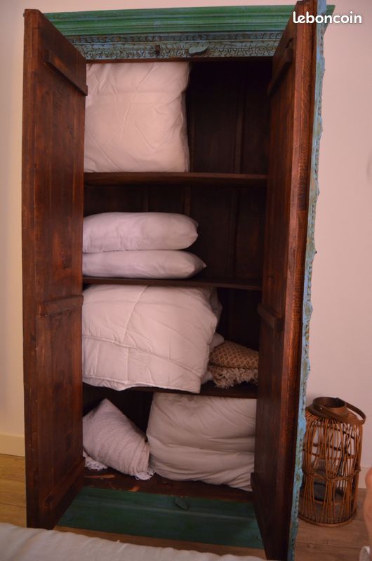 Armoire indienne en manguier massif bleue effet vieilli (image 5)