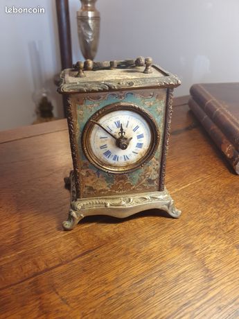 Ancienne horloge de carrosse avec alarme - Émail, Laiton
