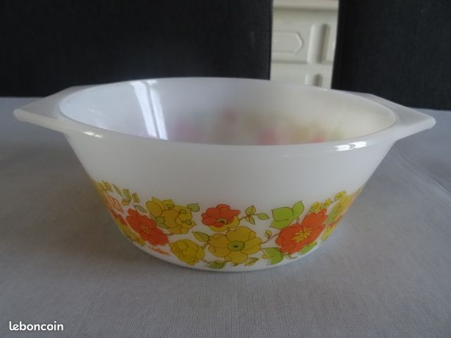 Saladier Vintage Arcopal Rivanel Blanc Et Orange - Occasion, Verre, Motif E.T.