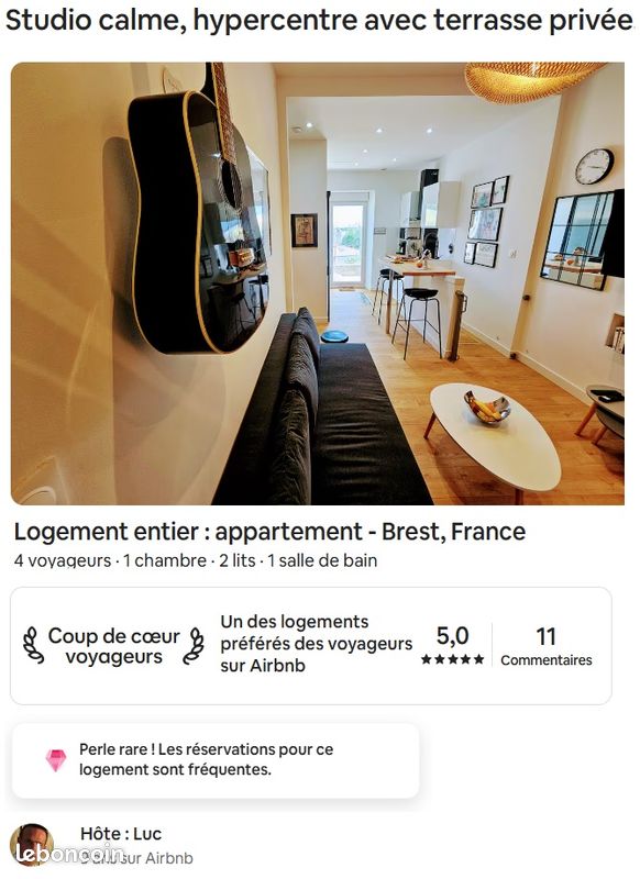 Studio calme Brest, hypercentre avec terrasse privée (image 1)
