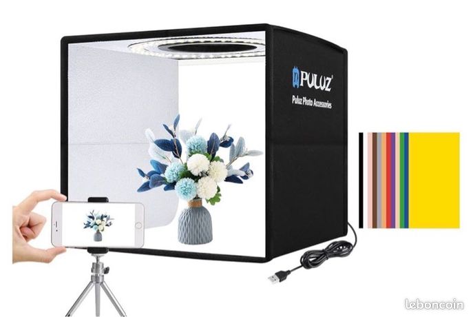 Boîte à Lumière Photo 40 Cm – Studio Portable LED Avec Tente Et Toiles De Fond (neuf)