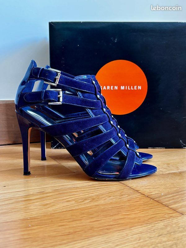 Sandales à talons Karen Millen en daim et verni bleu - Pointure 40 (image 1)