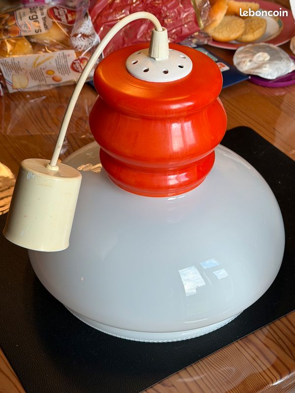 Lustre en opaline blanc et orange vintage (image 5)