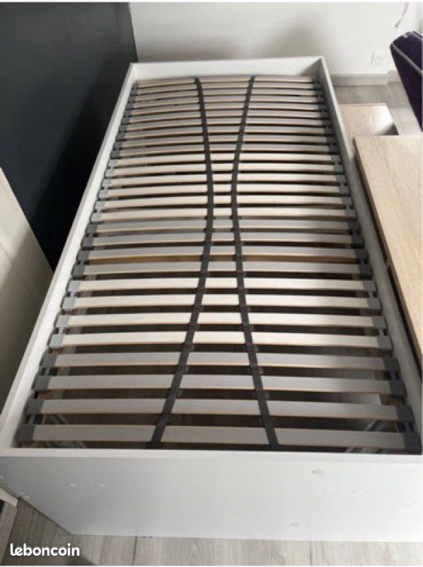Lit 1 place + matelas avec bureau intégrée et rangement (image 2)
