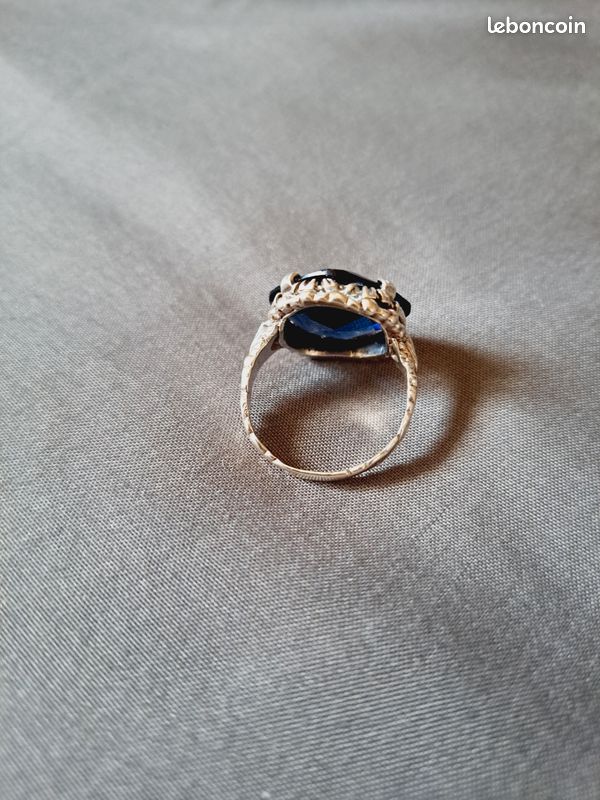 Bague Ancienne En Argent Massif 925 - Taille 55 - Pierre Bleue - Occasion