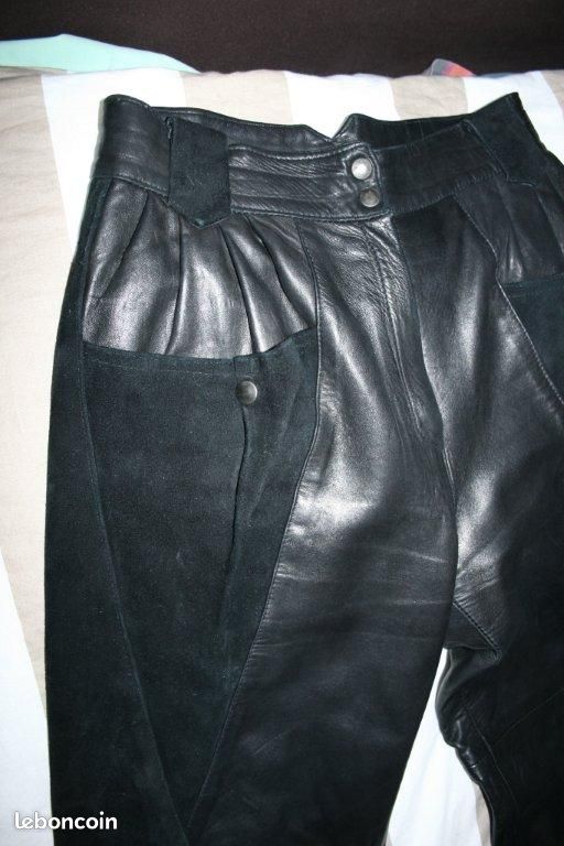Pantalon cuir et peau noir (image 3)